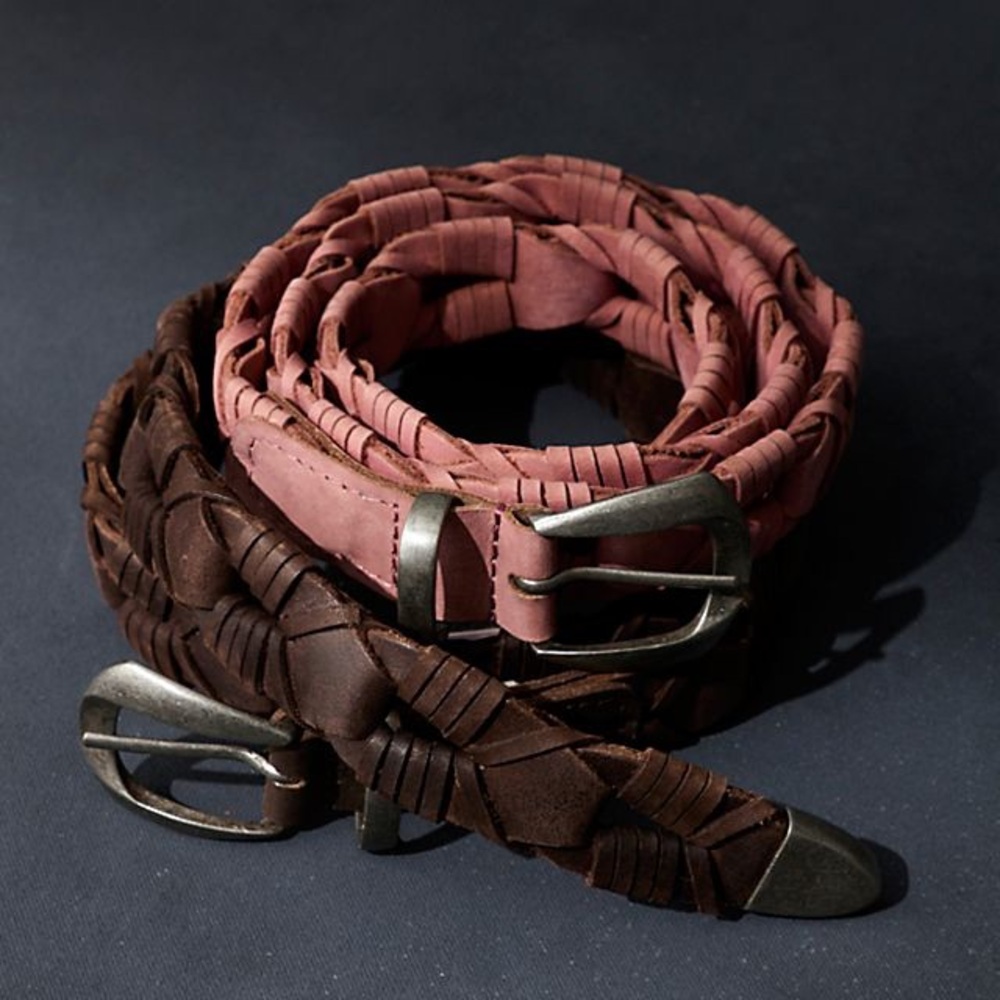 Free People Braided Leather Belt - PINK